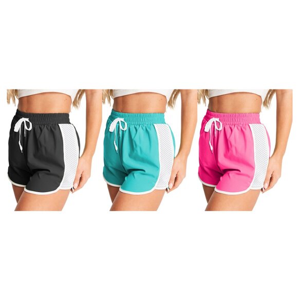 Women's Active Durable Flexible Workout Gym Chic Mesh Patchwork Detailing Shorts - Picture 10 of 15